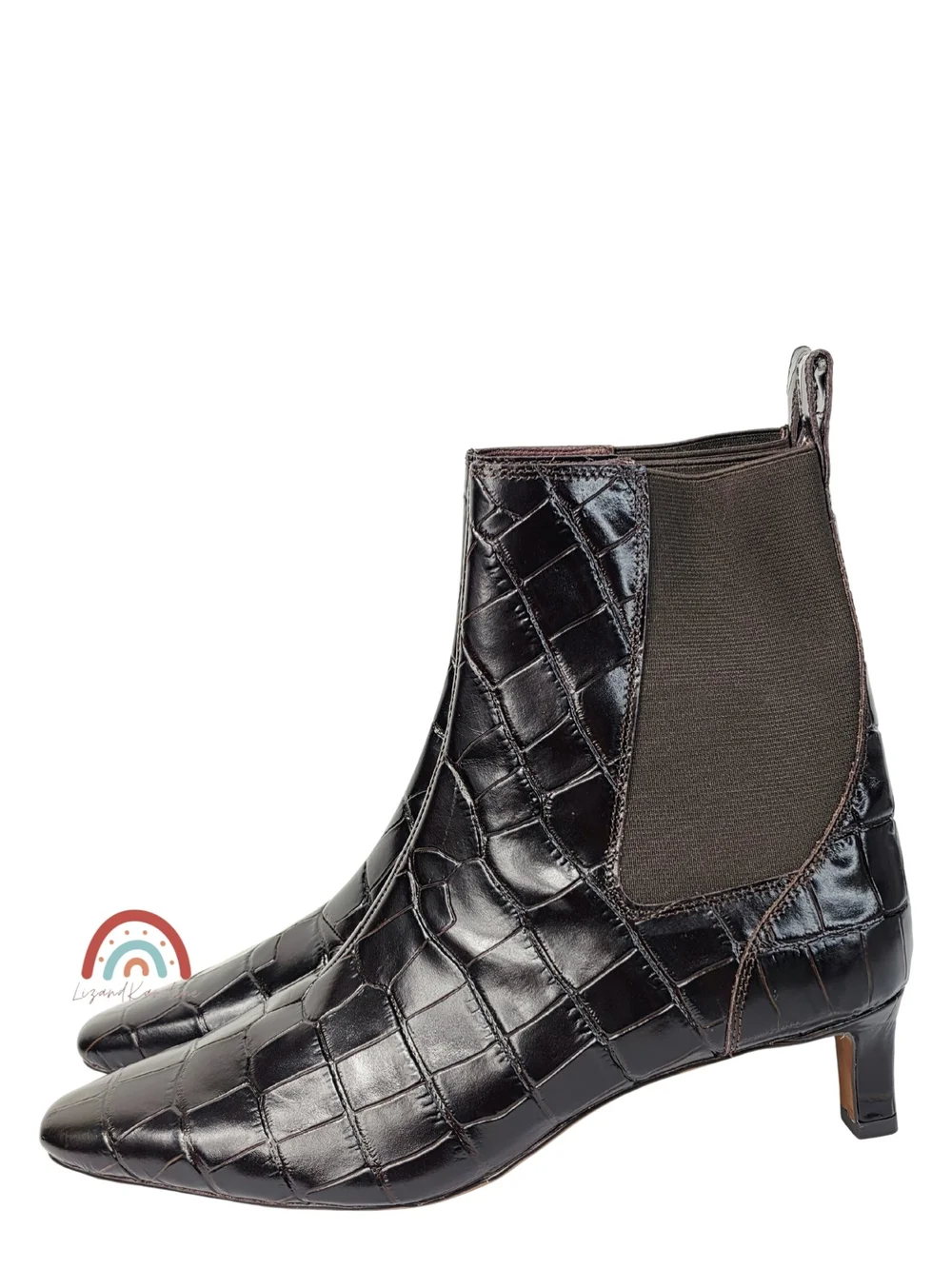 New! Madewell The Dimes Chelsea Boot in Embossed Croc Leather Coffee Bean